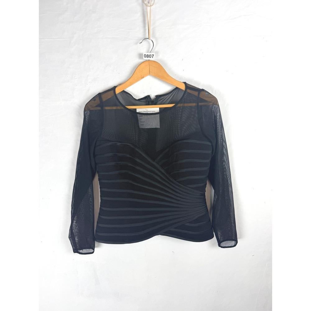 2/$30 JS Collections Black Mesh Pleated Bandage Evening Blouse Top Size 8